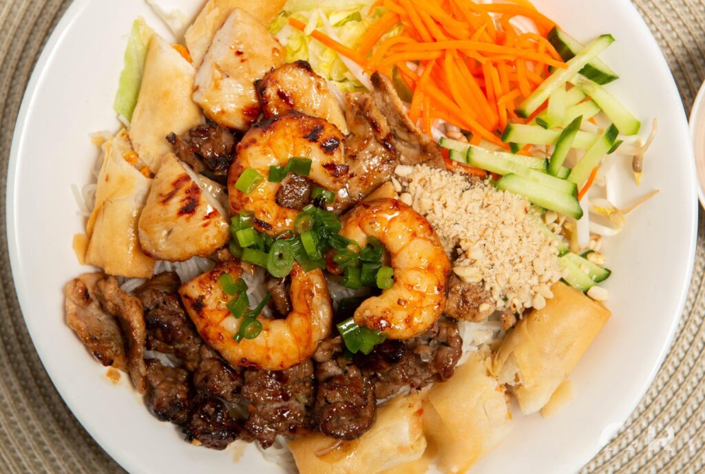 Special Vermicelli Grilled Beef Chicken Pork Shrimp & Springrolls